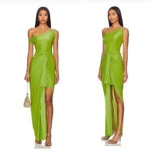Deme By Gabriella Nellie Dress in Green Chartreuse Asymmetrical Draped medium